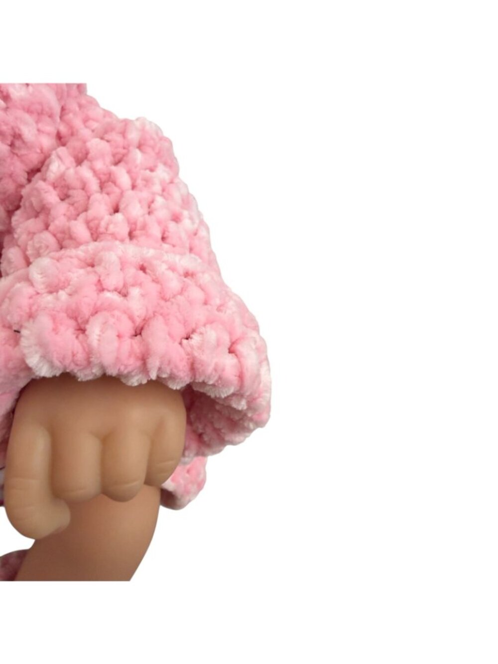 Handmade Pink Chenille Newborn Baby Hoodie & Booties Set Bear Ears Soft Plush - Picture 6 of 16